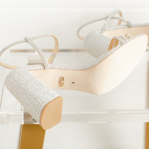 Badgley Mischka Rebekah Platinum Silver Women 8 Block Heel Sandal Fabric - Picture 14 of 14